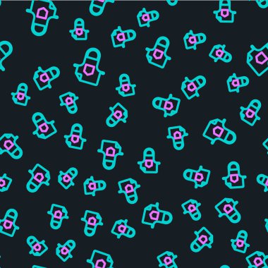 Line Kitchen önlük simgesi siyah arkaplanda kusursuz desen izole etti. Yemek pişirmek için şef üniforması. Vektör