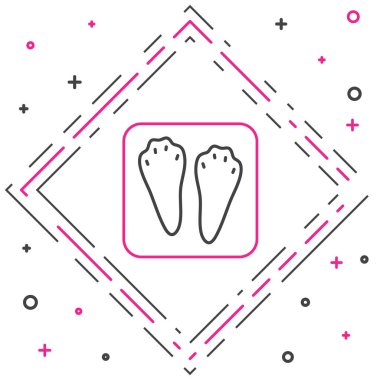 Çizgi Tavşanı ve Tavşan pençesi ayak izi simgesi beyaz arkaplanda izole edildi. Renkli taslak konsepti. Vektör