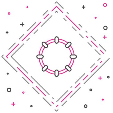 Çizgi müzik aleti perküsyon tef, metal plaka ikonu beyaz arka planda izole. Renkli taslak konsepti. Vektör