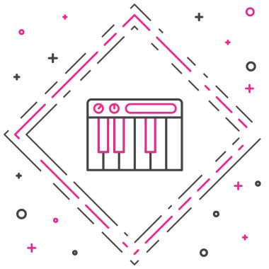 Çizgi Müzik Sentezleyici simgesi beyaz arkaplanda izole edildi. Elektronik piyano. Renkli taslak konsepti. Vektör