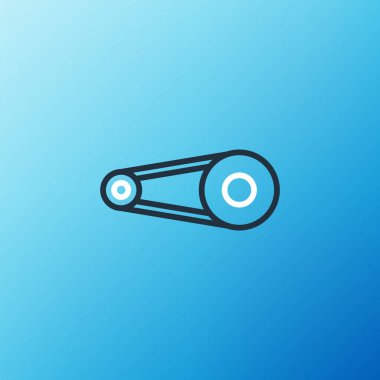 Line Bicycle chain with cogwheels icon isolated on blue background. Bike chain sprocket transmission. Colorful outline concept. Vector