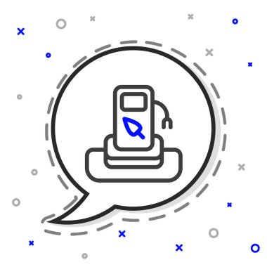 Hat benzini ya da benzin istasyonu simgesi beyaz arkaplanda izole edildi. Araba yakıtı sembolü. Benzin pompası. Renkli taslak konsepti. Vektör