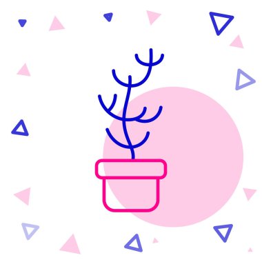 Beyaz arka planda izole edilmiş tencere ikonundaki çizgi egzotik tropikal bitki. Renkli taslak konsepti. Vektör