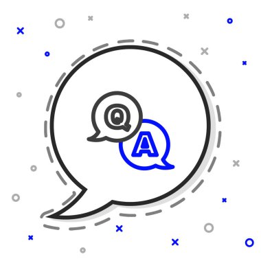 Beyaz arkaplanda Soru ve Yanıt simgesinin izole edildiği satır konuşma balonları. Q ve A sembolü. SSS işareti. Konuşma balonu ve çizelgesi. Renkli taslak konsepti. Vektör