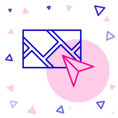 Şehir haritası gezinme simgesinin çizgi bilgileri beyaz arkaplanda izole edildi. Mobil Uygulama Arayüzü tasarımı. Coğrafi konsept. Renkli taslak konsepti. Vektör