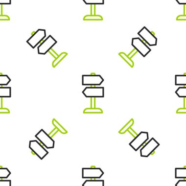 Line Road trafik tabelası. Simge simgesi beyaz arkaplanda izole edilmiş kusursuz desen. İşaretçi sembolü. İzole sokak bilgi levhası. Yön tabelası. Vektör