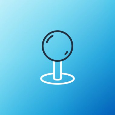 Line Push pin simgesi mavi arkaplanda izole edildi. Raptiye işareti. Renkli taslak konsepti. Vektör