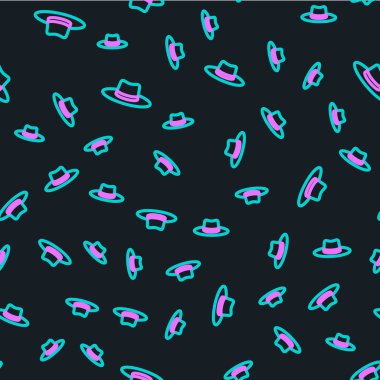 Hat bahçıvanı, çiftçi ya da tarım işçisi şapka ikonu siyah arka planda izole edilmiş pürüzsüz desen. Vektör