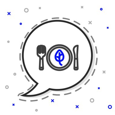 Beyaz arka planda izole edilmiş çizgi vegan beslenme ikonu. Organik, biyolojik, ekolojik sembol. Vejetaryen, et yok, laktozsuz, sağlıklı, taze ve şiddet içermeyen yiyecekler. Renkli taslak konsepti. Vektör