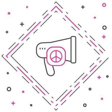 Beyaz arkaplanda çizgi barış simgesi izole edildi. Hippi barış sembolü. Renkli taslak konsepti. Vektör