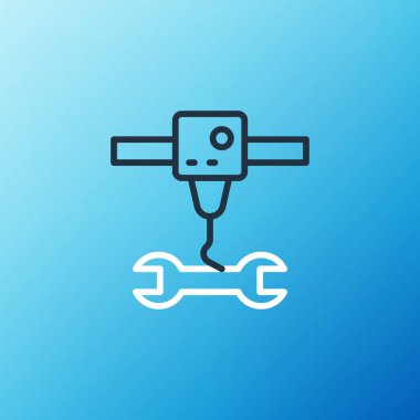 Line 3D printer wrench spanner icon isolated on blue background. 3d printing. Colorful outline concept. Vector