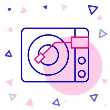 Beyaz arkaplanda izole edilmiş vinil disk simgesine sahip çizgi vinili oynatıcı. Renkli taslak konsepti. Vektör