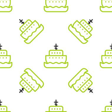 Line Ark of noah icon isolated seamless pattern on white background. Wood big high cargo.  Vector