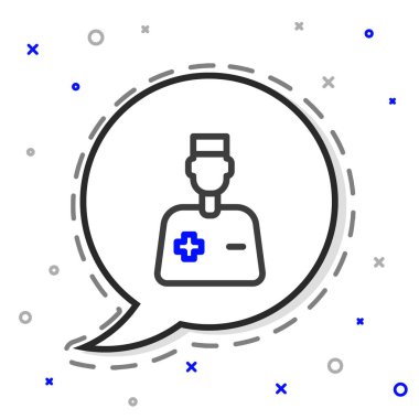 Beyaz arka planda izole edilmiş çizgi erkek doktor ikonu. Renkli taslak konsepti. Vektör