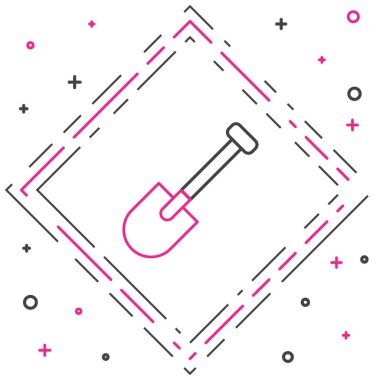 Beyaz arkaplanda çizgi küreği simgesi izole edildi. Bahçe aletleri. Bahçecilik, tarım, çiftçilik aleti. Renkli taslak konsepti. Vektör