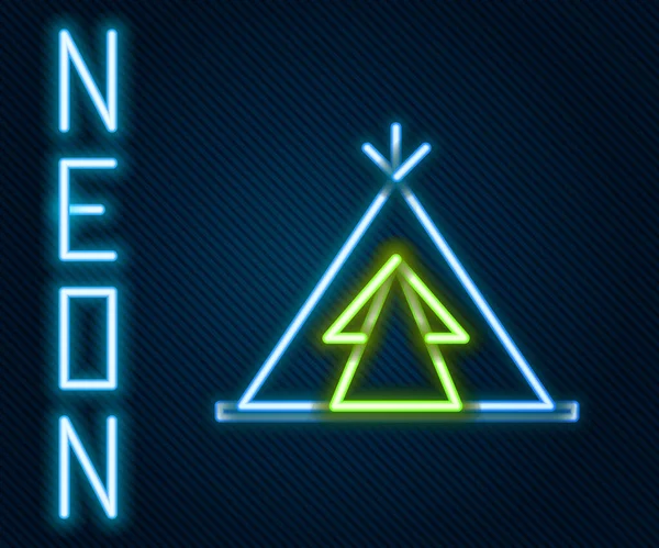 Glödande Neon Linje Traditionell Indian Teepee Eller Wigwam Ikon Isolerad — Stock vektor