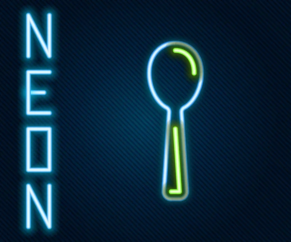 Glödande Neon Linje Spoon Ikon Isolerad Svart Bakgrund Matlagningsredskap Bestick — Stock vektor