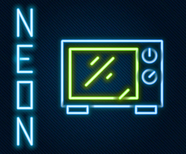 Gloeiende Neon Lijn Magnetron Pictogram Geïsoleerd Zwarte Achtergrond Pictogram Huishoudelijke — Stockvector