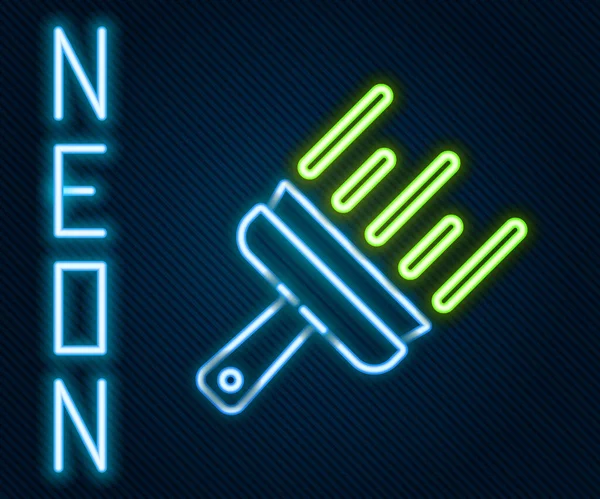 Žhnoucí Neonová Čára Úklidová Služba Gumovým Čističem Pro Ikonu Oken — Stockový vektor