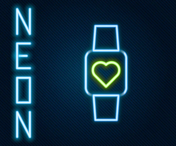 Parlak Neon Çizgisi Siyah Arkaplanda Kalp Atış Hızı Simgesini Gösteren — Stok Vektör