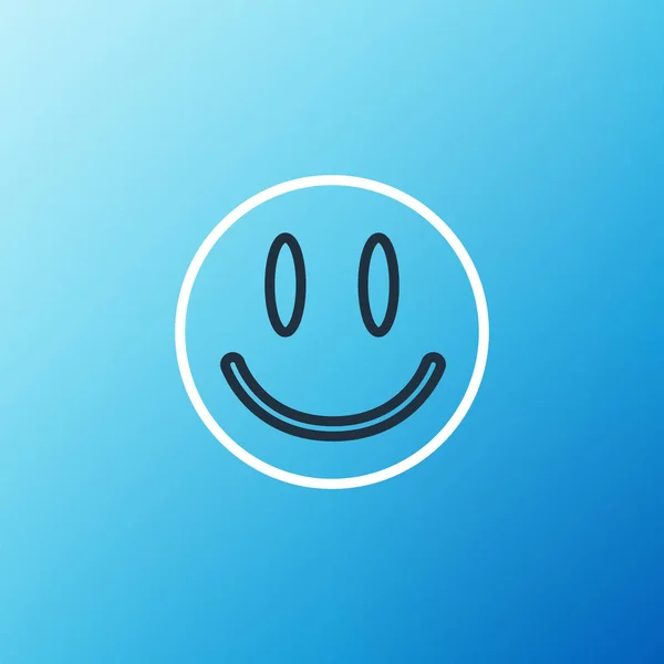 Line Smile Ícone Rosto Isolado Fundo Azul Emoticon Sorridente Feliz — Vetor de Stock