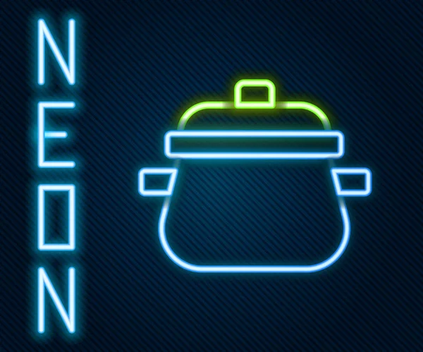 Parlayan Neon Hattı Siyah Arka Planda Izole Edilmiş Tencere Pişirme — Stok Vektör