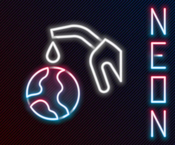 Glowing Neon Line Fuel Nozzle Pumping Oil Petrol Planet Earth — Vector de stock