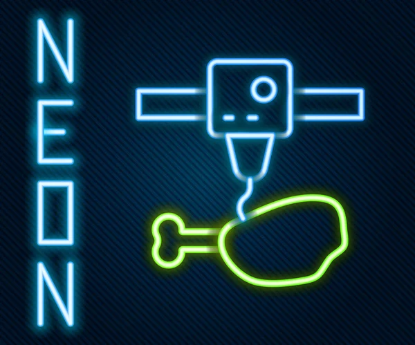 Glödande Neon Line Skrivare Kyckling Ben Ikon Isolerad Svart Bakgrund — Stock vektor