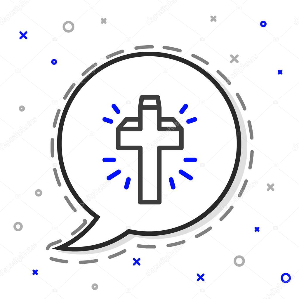 Line Christian cross icon isolated on white background. Church cross. Colorful outline concept. Vector