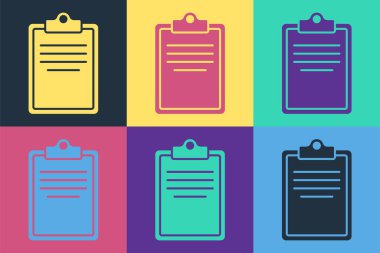 Renk arkaplanında kontrol listesi simgesine sahip pop sanat panosu. Kontrol listesi sembolü. Anket anketi ya da anket geri bildirim formu. Vektör.