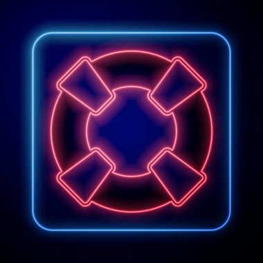 Parlayan neon renkli Lifebuoy simgesi siyah arkaplanda izole edildi. Can simidi sembolü. Vektör.