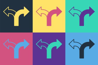 Pop Sanat Yolu trafik tabelası. Renk arkaplanında işaretleme simgesi izole edildi. İşaretçi sembolü. İzole sokak bilgi levhası. Yön tabelası. Vektör.