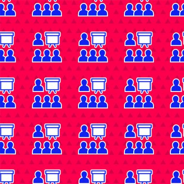 Mavi Eğitim, sunum simgesi kırmızı arkaplanda izole edilmiş kusursuz desen. Vektör.