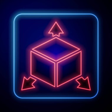 Siyah arkaplanda parlayan neon Isometric küp simgesi izole edildi. Geometrik küp katı simge. 3 boyutlu kare işareti. Kutu sembolü. Vektör.