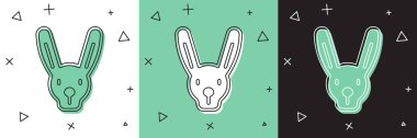 Set Rabbit with ears icon isolated on white and green, black background. Magic trick. Mystery entertainment concept.  Vector.