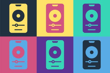 Pop müzik çalar simgesi renk arkaplanında izole edildi. Taşınabilir müzik cihazı. Vektör.