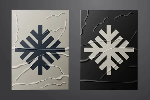 Weißes Schneeflockensymbol Isoliert Auf Zerknülltem Papierhintergrund Papierkunst Vektor — Stockvektor