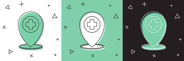 Set Medical Map Pointer Cross Hospital Icon Isolated White Green — Image vectorielle