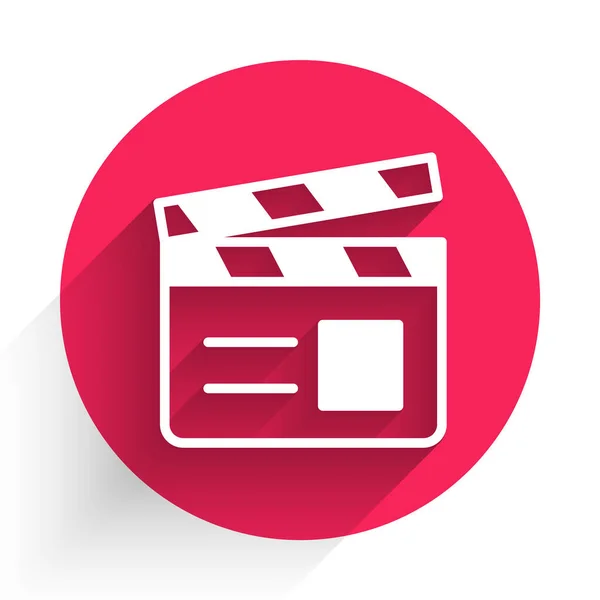 Icône Film Blanc Isolé Avec Une Ombre Longue Film Clapper — Image vectorielle