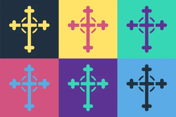Христианский Крест Икона Цветном Фоне Церковный Крест Вектор — стоковый вектор
