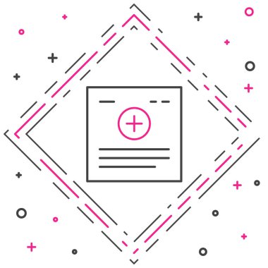 Beyaz arka planda izole edilmiş klinik kayıt simgesine sahip Line Medikal panosu. Sağlık sigortası formu. Reçete, tıbbi kontrol işaretleri raporu. Renkli taslak konsepti. Vektör.