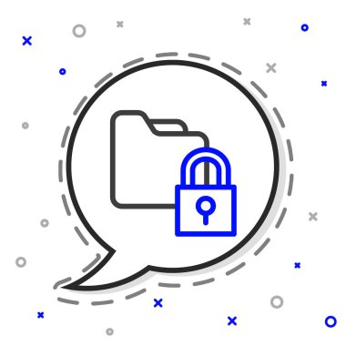 Satır Dizini ve kilit simgesi beyaz arkaplanda izole edildi. Kapalı dosya ve asma kilit. Güvenlik, güvenlik, koruma kavramı. Renkli taslak konsepti. Vektör.