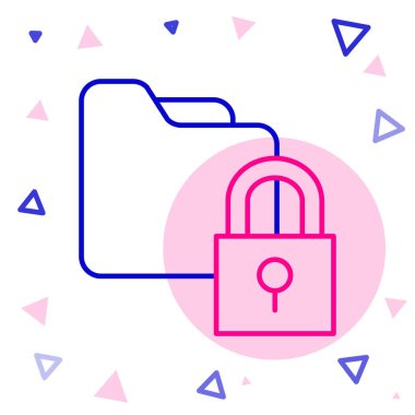 Satır Dizini ve kilit simgesi beyaz arkaplanda izole edildi. Kapalı dosya ve asma kilit. Güvenlik, güvenlik, koruma kavramı. Renkli taslak konsepti. Vektör.