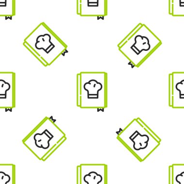 Line Cookbook icon isolated seamless pattern on white background. Cooking book icon. Recipe book. Fork and knife icons. Cutlery symbol.  Vector.