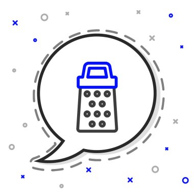 Çizgi Grater simgesi beyaz arkaplanda izole edildi. Mutfak sembolü. Mutfak aletleri. Çatal bıçak seti. Renkli taslak konsepti. Vektör.