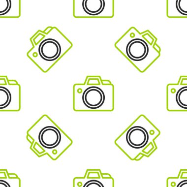 Çizgi fotoğraf makinesi simgesi beyaz arkaplanda izole edilmiş kusursuz desen. Fotoğraf makinesi simgesi. Vektör.