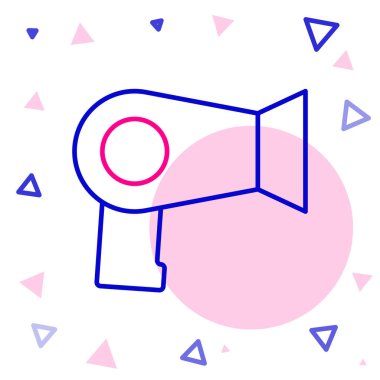 Beyaz arkaplanda çizgi saç kurutma ikonu izole edildi. Saç kurutma makinesi tabelası. Saç kurutma sembolü. Sıcak hava üflüyor. Renkli taslak konsepti. Vektör.