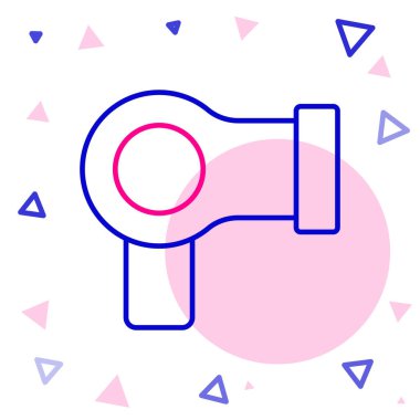 Beyaz arkaplanda çizgi saç kurutma ikonu izole edildi. Saç kurutma makinesi tabelası. Saç kurutma sembolü. Sıcak hava üflüyor. Renkli taslak konsepti. Vektör