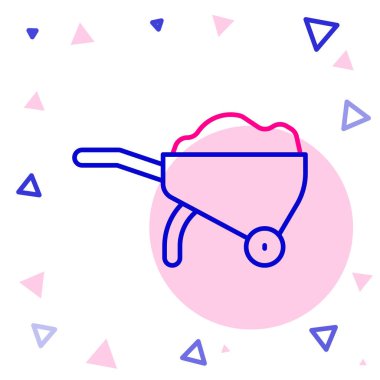 Çizgi El Arabası beyaz arka planda toprak simgesi ile izole edilmiş. Alet edevat. Tarım arabası tekerlek çiftliği. Renkli taslak konsepti. Vektör