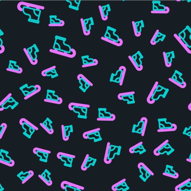 Çizgi Artistik Patinaj simgesi siyah arkaplanda izole edilmiş pürüzsüz desen. Buz pateni ayakkabısı ikonu. Kılıçlı spor botlar. Vektör